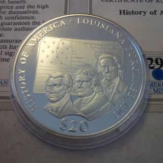2000.  999 Silver Coin Louisiana Purchase 1803 Republic Of Liberia $20 Dollars Bu photo