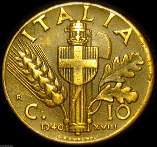 Italy - Kingdom Of Italy - World War Ii Coin - Italian 1940r 10 Centesimi Coin photo