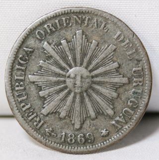 1869 H Republica Oriental Del Uruguay 4 Centesimos Bronze Coin photo
