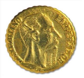 1865 Imperio Mexicano Maximiliano Small Gold Coin Hge (heavy Gold Electroplate) photo