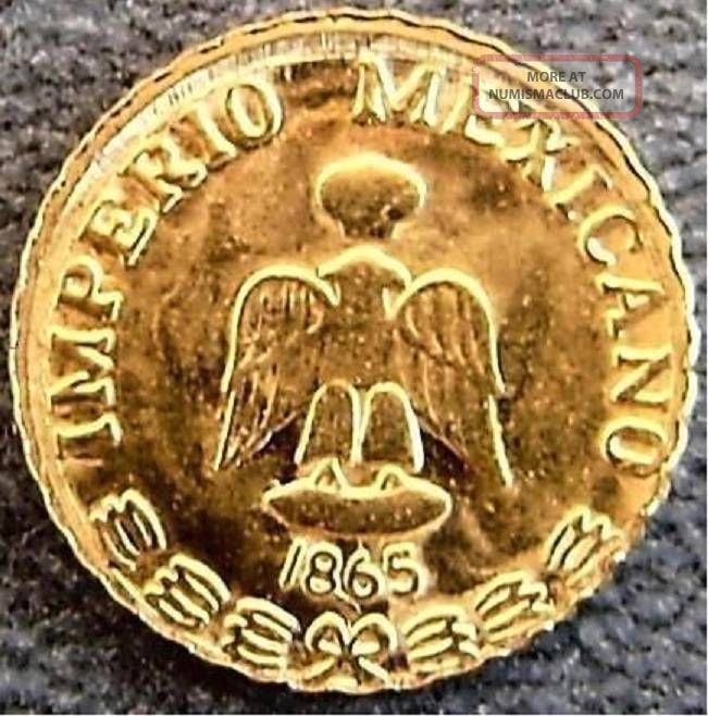 1865 Imperio Mexicano Maximiliano Small Gold Coin Hge heavy Gold 