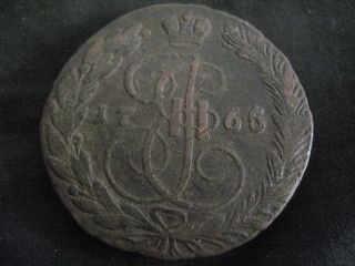 1765 5 Kopek Old Russian Tzar Coin Denga photo