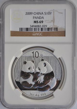 2009 China 10 Yuan Silver Panda Ngc Ms69 photo