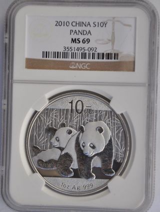 2010 China 10 Yuan Silver Panda Ngc Ms69 photo