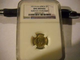 Coinhunters - 1913 British West Africa 3 Pence,  Ngc Uncirculated,  Silver Coin photo