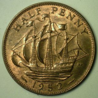 1952 Bronze Half Pence Uk Half Penny Britain Coin Au photo