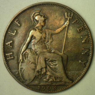 1903 Bronze Half Pence Uk Half Penny Britain Coin Yg photo