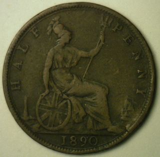 1890 Bronze Half Pence Uk Half Penny Britain Coin Yg photo