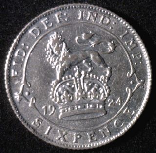 1924 Uk Silver 6 Pence Sixpence Great Britain Tanner Coin Au photo