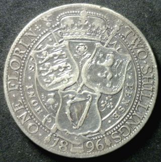 1896 Silver British Florin 2 Schilling Uk United Kingdom Coin Yg photo