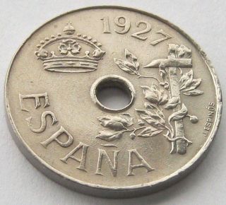 Spain,  Coin,  25 Centimos 1927 Pc - S,  High Catalog’s Price In This,  Unc photo