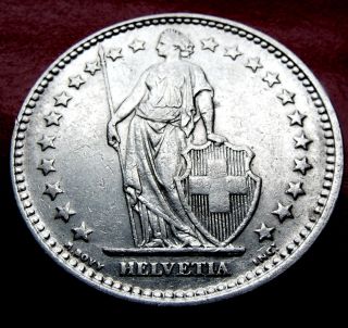 Rare Finer Lower Mintage 1921.  835 Silver Switzerland 2 Francs,  10g 27.  4mm photo