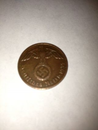 German 1939e 2 Reichspfennig Coin Wwii Nazi Swatstika - Rare Coin photo