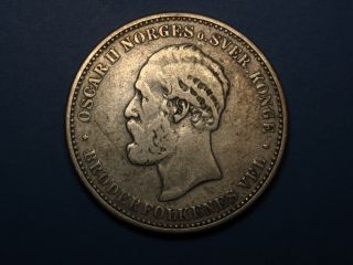 Norway 1890,  2 Kroner Silver,  Circulated photo
