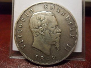 Vittorio Emanuele Ii - 5 Lire 1869 - M - Silver photo