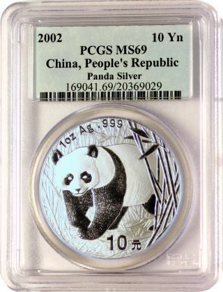 2002 10y China Silver Panda Pcgs Ms69 photo