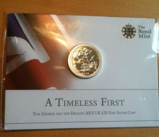 2013 St George And The Dragon Uk £20 Fine Silver Coin photo