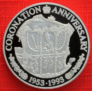 Turks & Caicos G 1993 20 Crowns Coronation 40th,  1 Tr Oz Silver Proof,  Top Grade photo
