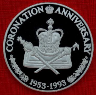 Turks & Caicos B 1993 20 Crowns Coronation 40th,  1 Tr Oz Silver Proof,  Top Grade photo