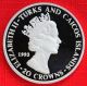 Turks & Caicos A 1993 20 Crowns Accession 40th,  1 Tr Oz Silver Proof,  Top Grade South America photo 1