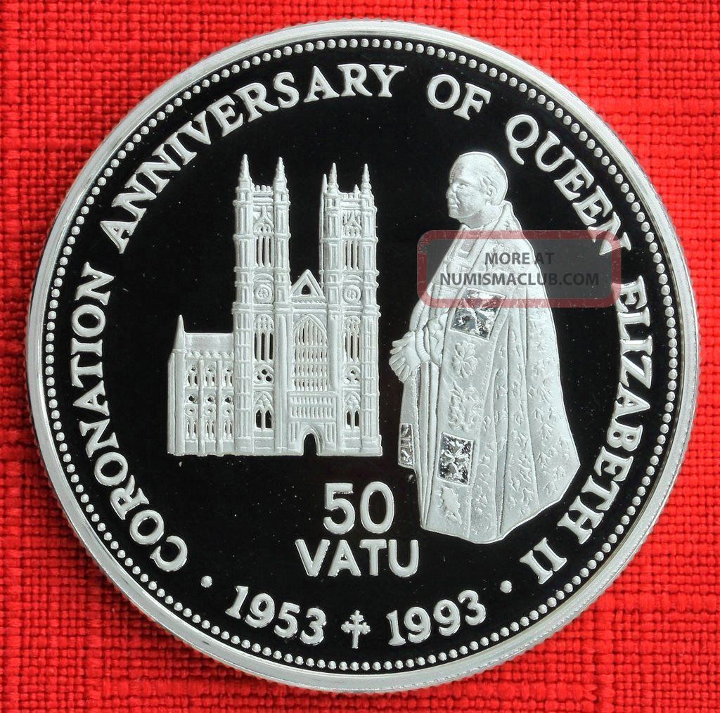 Vanuatu: 1993 50 Vatu,  Coronation 40th, .  925 Silver Proof,  Capsule - Top Grade Australia & Oceania photo