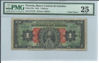 Republica De Panama Un 1 Balboa 1941 Banknote Pmg Certified Very Fine 25 photo