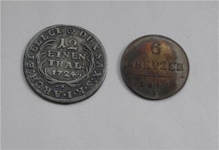 1724 Germany Saxony State Silver 1/12 Thaler,  1849 Austria 6 Kreuzer Xf/au photo