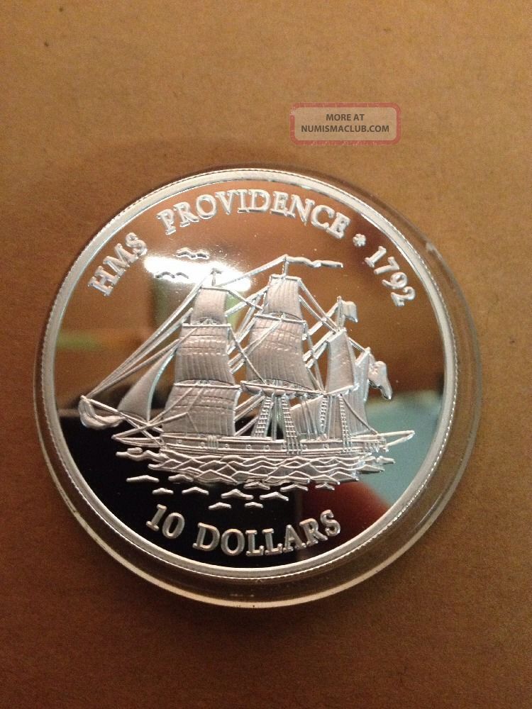 2001 Fiji 10 Dollar 1oz.  999 Silver Ship Coin Hms Providence 1792 Australia photo