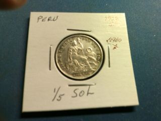 Peru 1/5 Sol Silver Coin 1906 Jf Km205.  2 photo