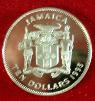 Jamaica: 1993 $10,  Qeii Coronation 40th, .  925 Silver Proof,  Capsule - Top Grade photo