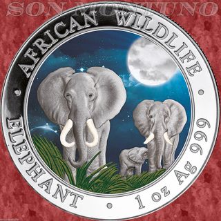 2014 Somalia African Wildlife Elephant 1 Oz Colored Silver Coin Only 5000 Minted photo