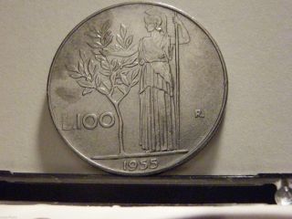 1955 Italian Currency 100 Lire Coin In Extra Fine. photo