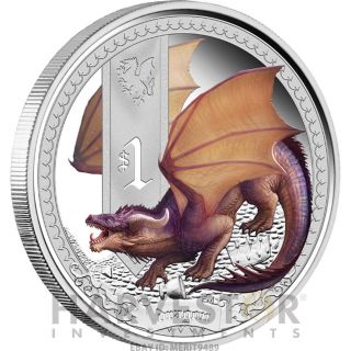Australian Mythical Creatures - Coin 5 Dragon 1oz.  Proof Silver Coin photo