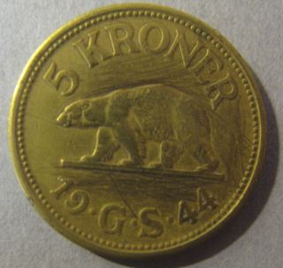 Greenland 5 Kronur 1944 Circulated.  Rare Coin. photo