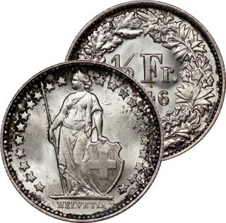 1946 B Switzerland 1/2 Franc Silver Coin Choice Bu photo