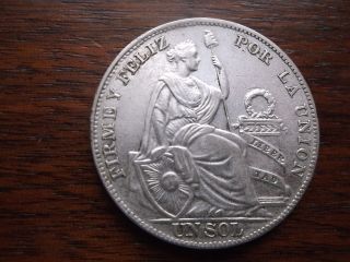 1934 Peru Un Sol Silver Coin photo