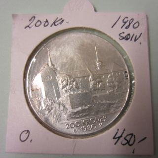 Norway 200 Kroner Silver 1980,  35th Anniversary Of Liberation,  Unc Coin photo