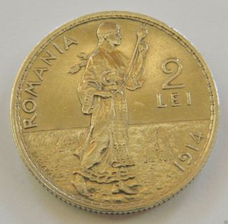 Romania 1914 2 Lei Silver Coin Carol I / Rare photo