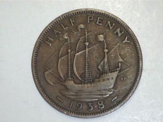 1938 Great Britain Half Penny Coin (0807) photo