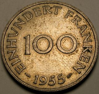 Saarland (german Republic State) 100 Franken 1955 (a) - Copper/nickel - Xf - 2677 photo