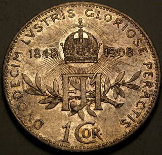 Austria 1 Corona Nd (1908) - Silver - 60th Ann.  Of Reign - Franz Joseph I.  - 2668 photo