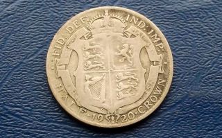 Silver 1920 Great Britain 1/2 Crown George V Circulated Km 818.  1a Coin 715 photo