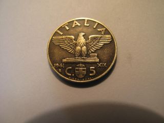 Kingdom Of Italy - Italian 1941 & 1940 ' Sr 5 Centesimi Coin - World War 2 Coin photo