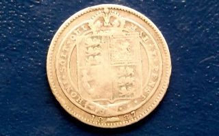 . 925 Silver 1887 Great Britain Queen Victoria 1 Shilling Circ 1st Year 845 photo