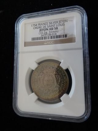 1754 France Silver Jeton - Ordre De Saint Louis Jeton Ngc Au58 Rare Silver Coin photo