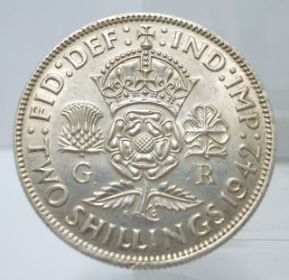 Uk 1942 Two Shilling Silver Coin Xf - Au photo