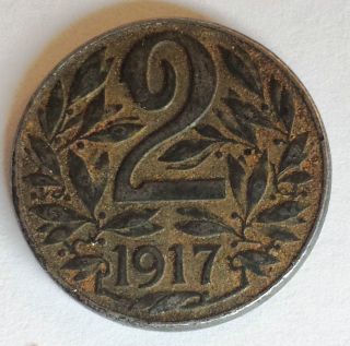 1917 Austria 2 Heller Iron Coin Wwi Km 2824 photo
