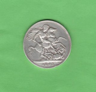 England 1895 : Crown Coin Queen Victoria Dei Silver Rare Vf,  Circulated photo