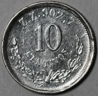 1887 - Z Rare Missing S Mark Error Mexico 10 Centavos (zacatecas) Coin photo