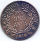 1818 Goddess Durga On Tiger East India Company Ukl One Anna Rare Token Coin D3 India photo 1